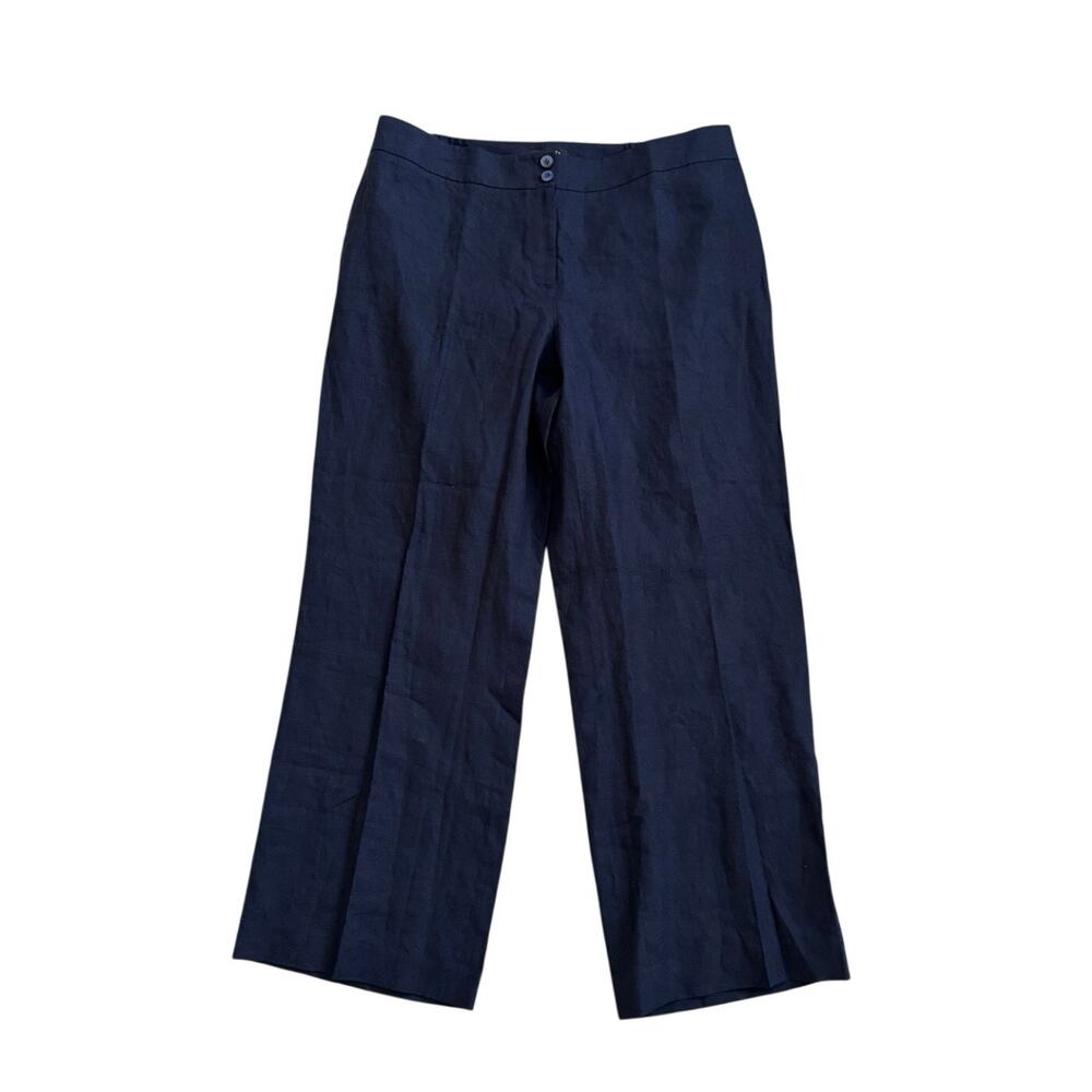 Talbots Linen wide Leg Pleated Relaxed Office trousers Minimalist Navy Womens 18